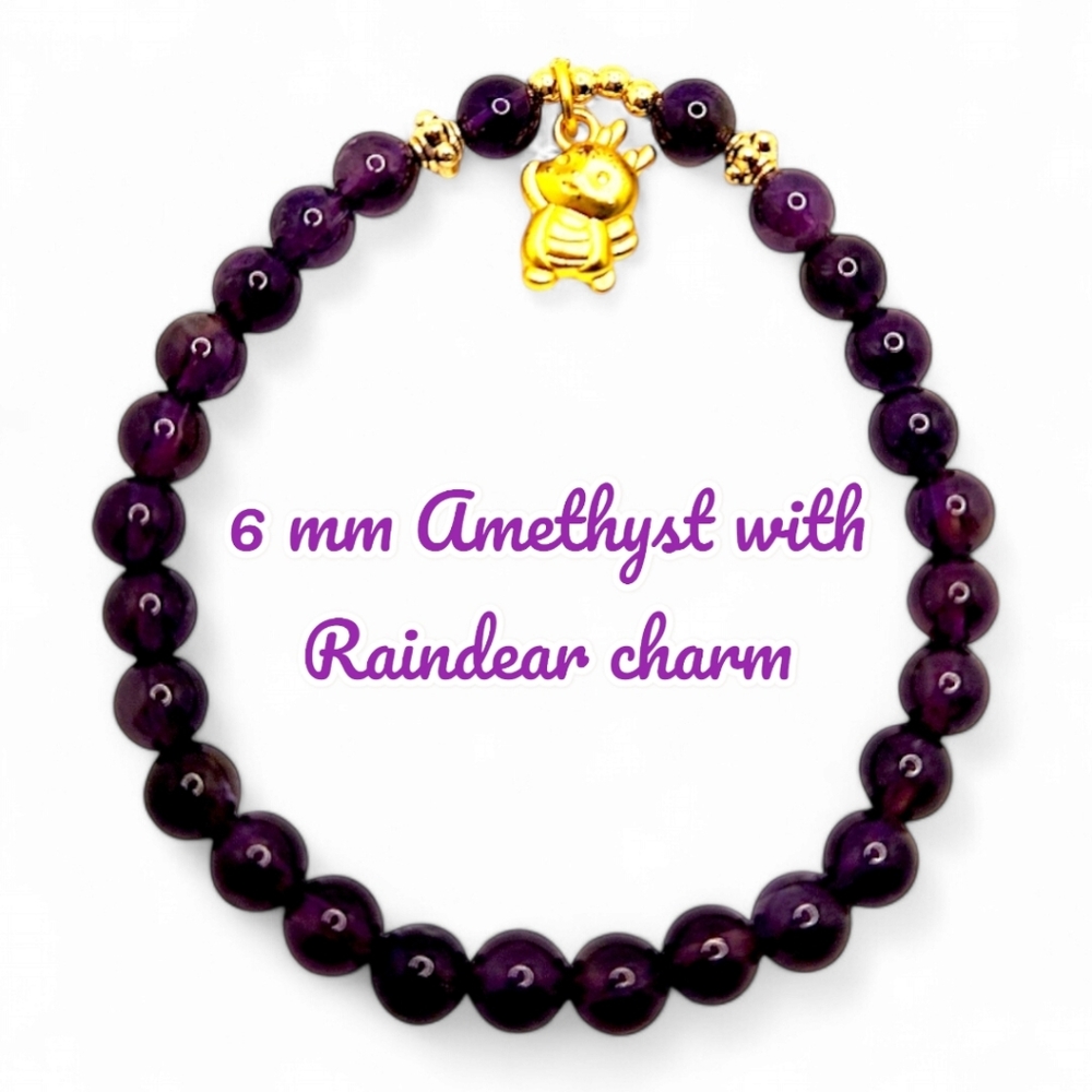 6 mm Amethyst bracelets with Raindear charm